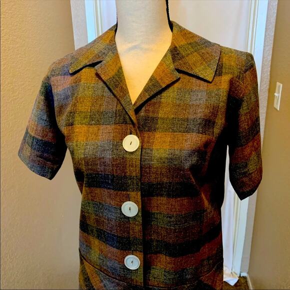 CLOSET CLEAR OUT!  Vintage Drop Waist Front Button Subtle Plaid Dress - Picture 3 of 4
